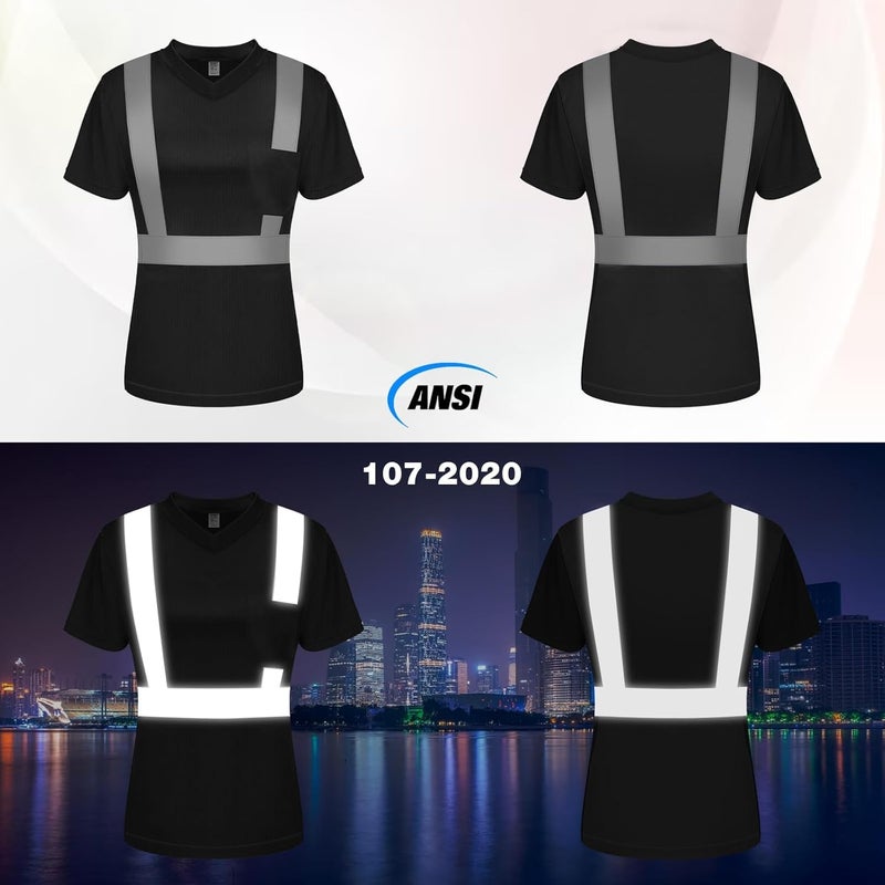 TCCFCCT Safety Shirt for Women, Class 3 Safety Shirts for Women with Reflective, Hi Vis Shirts for Women Construction Work, Night Working, Quick Drying, WP-Black-DX S - Image 2